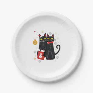 Cats Christmas Retro 50s 60s Xmas (2) Paper Plate
