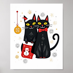 Cats Christmas Retro 50s 60s Xmas (2) Poster