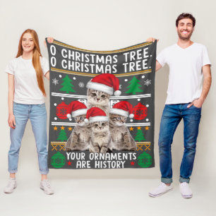 Cats Christmas Shirt Funny Ornaments Pajama Family Fleece Blanket
