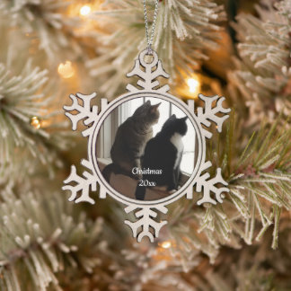 Cat's Christmas Snowflake Pewter Christmas Ornament