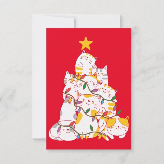 Cats Christmas Tree Funny Cats Christmas  Thank You Card (Front)
