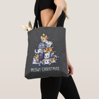 Cats Christmas Tree Meow Kitten Kitty Tree Lights Tote Bag