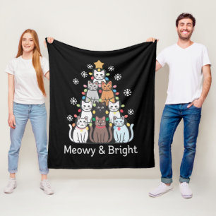 Cats Christmas Tree Meowy Bright Cute Xmas Fleece Blanket