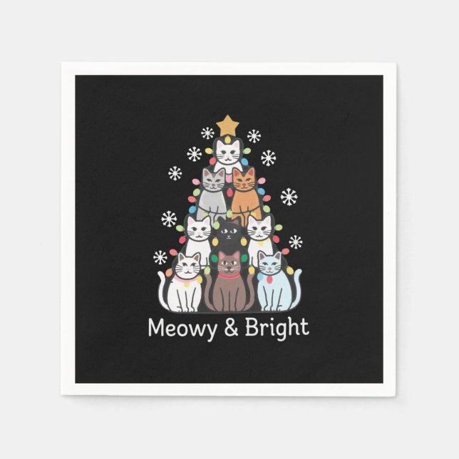 Cats Christmas Tree Meowy Bright Cute Xmas  Napkin (Front)