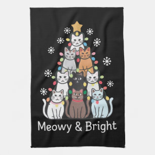 Cats Christmas Tree Meowy Bright Cute Xmas  Tea Towel