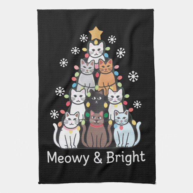 Cats Christmas Tree Meowy Bright Cute Xmas  Tea Towel (Vertical)