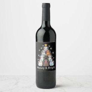 Cats Christmas Tree Meowy Bright Cute Xmas Wine Label