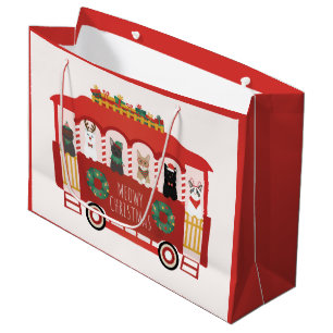 Cats Christmas Trolly Meowy Christmas Large Gift Bag