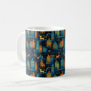 Cats City Blue Terracotta Green Ai Art Coffee Mug