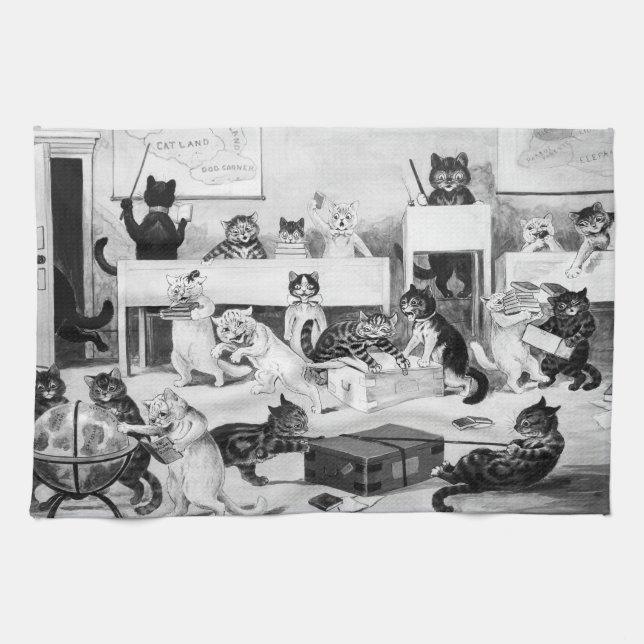Cats Classroom Discipline, Louis Wain Tea Towel (Horizontal)