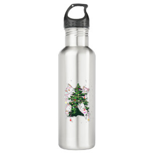 cats climbing and decorating a Christmas tree  710 Ml Water Bottle