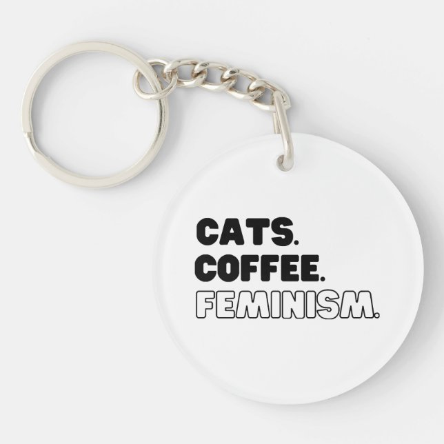 Cats Coffee Feminism Key Ring (Front)