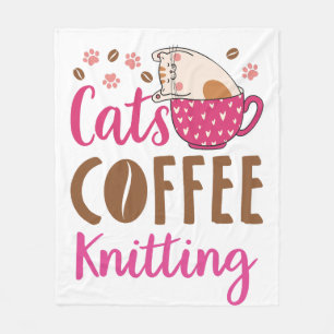 Cats Coffee Knitting Fleece Blanket