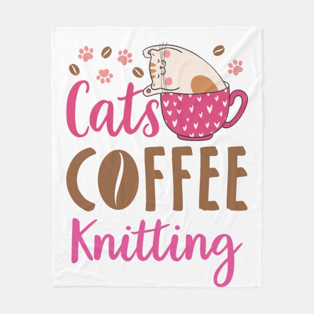 Cats Coffee Knitting Fleece Blanket (Front)