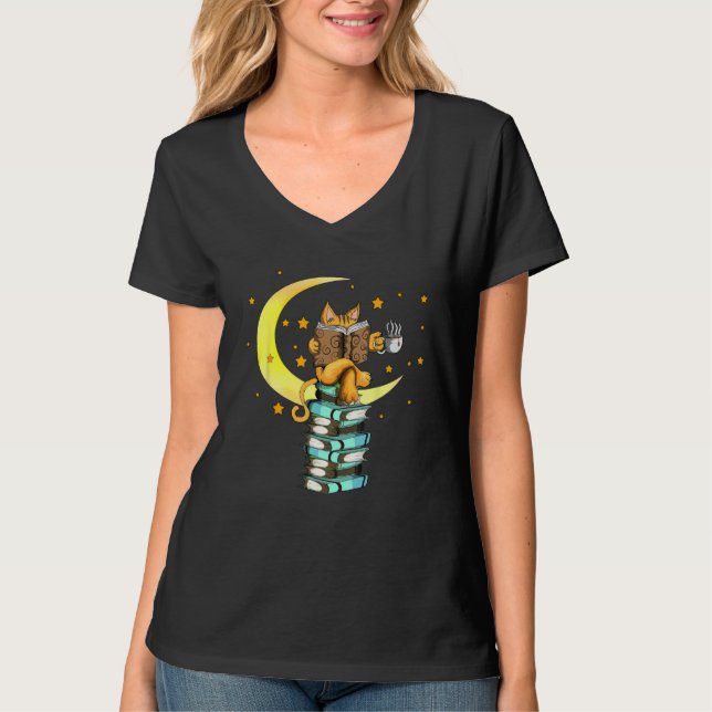 Cats Coffee Reading Kat Books Read Stubenter Kitte T-Shirt (Front)