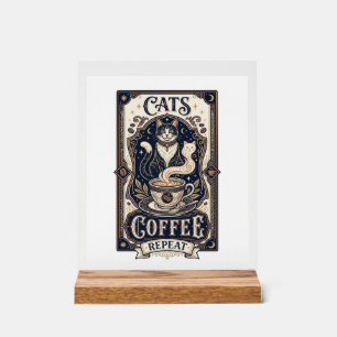 Cats Coffee Repeat Cat Coffee Vintage Vector Art S Acrylic Sign