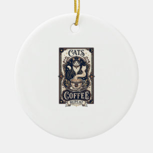 Cats Coffee Repeat Cat Coffee Vintage Vector Art S Ceramic Tree Decoration
