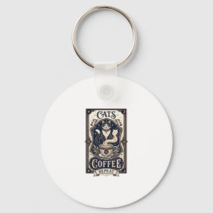 Cats Coffee Repeat Cat Coffee Vintage Vector Art S Key Ring