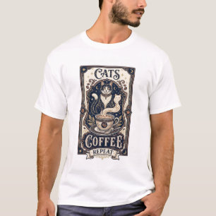 Cats Coffee Repeat Cat Coffee Vintage Vector Art S T-Shirt