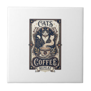 Cats Coffee Repeat Cat Coffee Vintage Vector Art S Tile