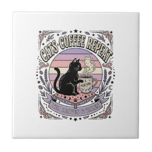 Cats Coffee Repeat Cat Tea Leaves Coffee Fortune R Tile