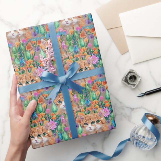  Cats Colourful  Happy birthday  Wrapping Paper (Gifting)