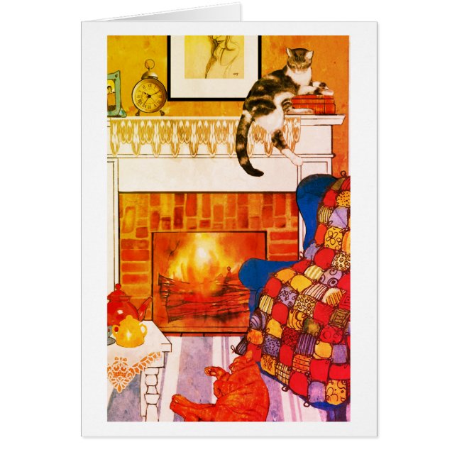 Cats Cosy Scene Blank Note Card (Front)