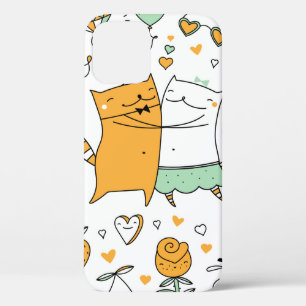 Cats couple illustration. cartoon kitten animals i iPhone 12 case