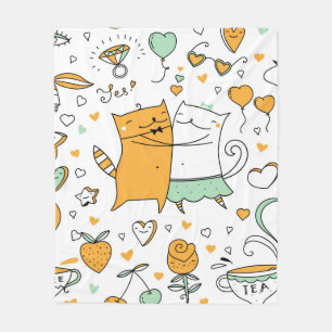 Cats couple illustration. cartoon kitten animals i fleece blanket