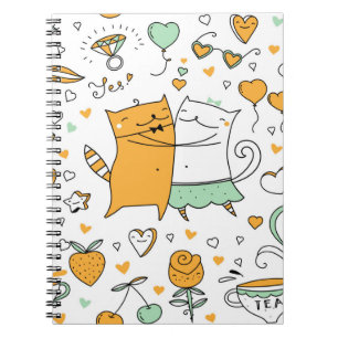 Cats couple illustration. cartoon kitten animals i notebook