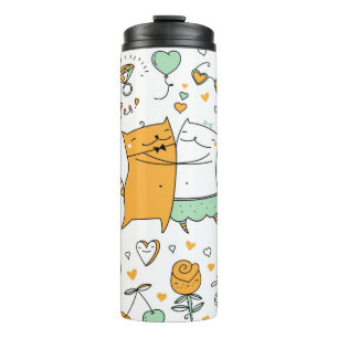 Cats couple illustration. cartoon kitten animals i thermal tumbler