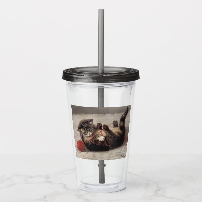 Cat's Cradle, A Cat Playing Ball of Yarn Acrylic Tumbler (Front)