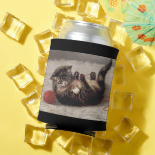 Cat's Cradle, A Cat Playing Ball of Yarn Can Cooler