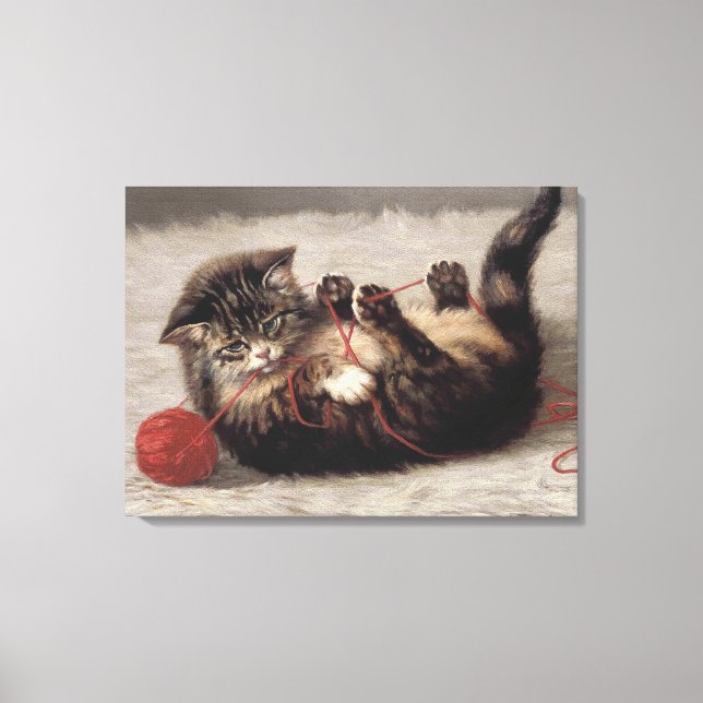 Cat's Cradle, A Cat Playing Ball of Yarn Canvas Print (Front)