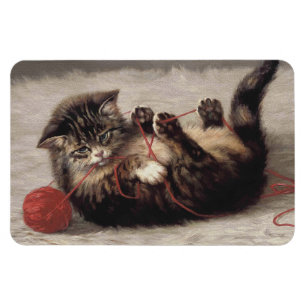Cat's Cradle, A Cat Playing Ball of Yarn Magnet