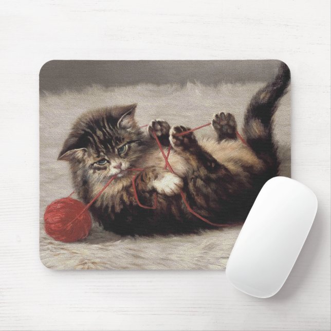 Cat's Cradle, A Cat Playing Ball of Yarn Mouse Mat (With Mouse)