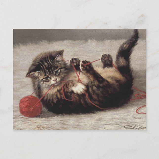 Cat's Cradle, A Cat Playing Ball of Yarn Postcard (Front)