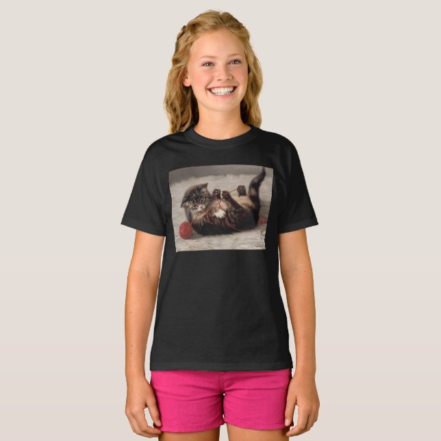 Cat's Cradle, A Cat Playing Ball of Yarn T-Shirt (Front Full)