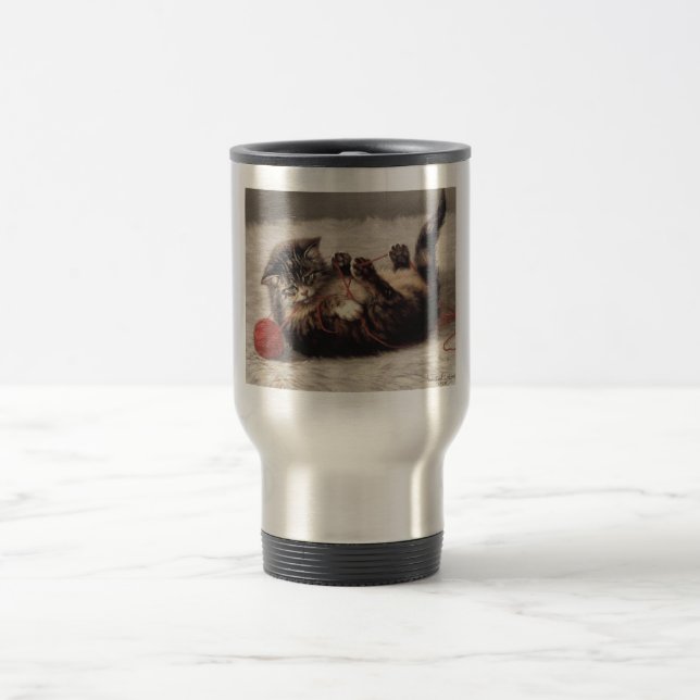 Cat's Cradle, A Cat Playing Ball of Yarn Travel Mug (Center)