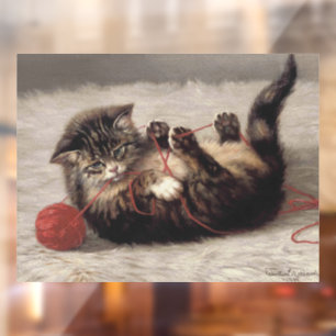 Cat's Cradle, A Cat Playing Ball of Yarn Window Cling
