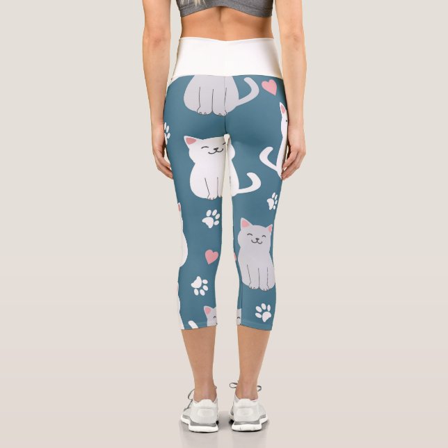 Cats Cute Pattern Background Capri Leggings (Back)