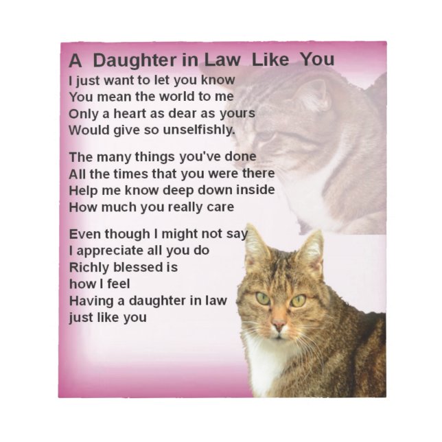 Cats  Daughter in Law Poem Notepad (Front)