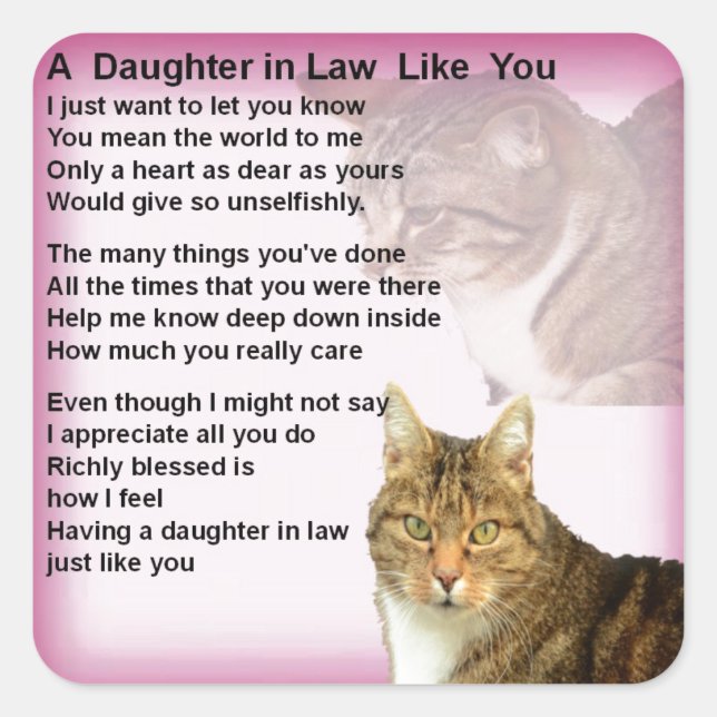 Cats  Daughter in Law Poem Square Sticker (Front)