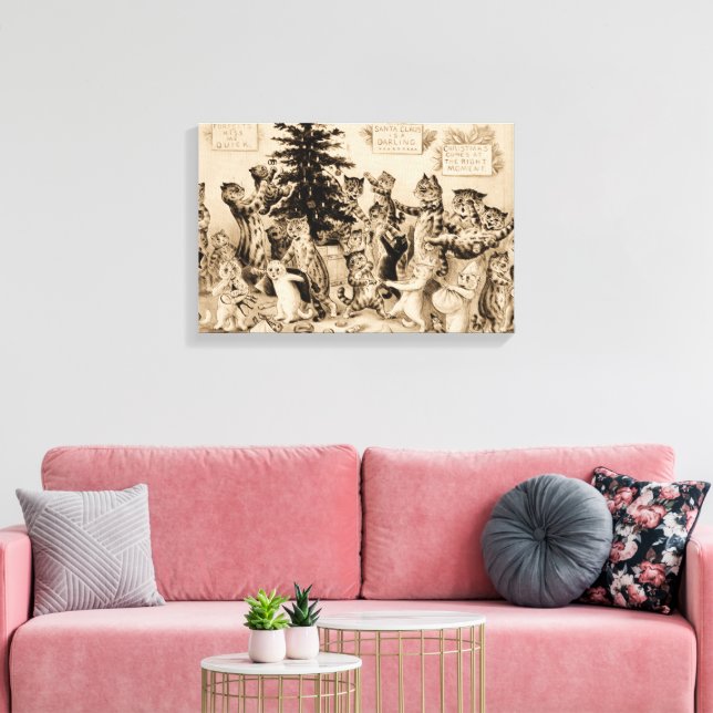 Cats Decorating Christmas Tree by Louis Wain Canvas Print (Insitu(LivingRoom))
