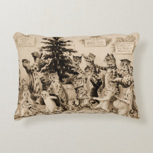 Cats Decorating Christmas Tree by Louis Wain Decorative Cushion