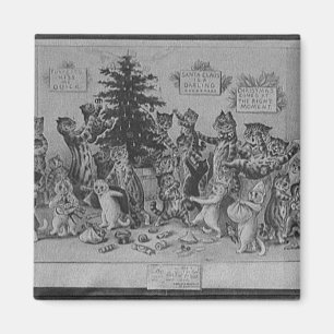 cats decorating christmas tree magnet