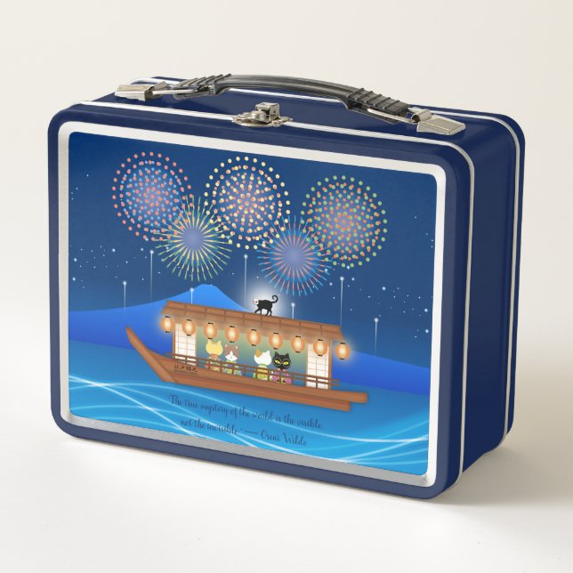 Cats Delighting in Fireworks Aboard a Houseboat Metal Lunch Box (Front)