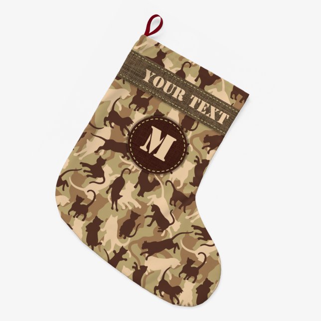 Cats Desert Camouflage Large Christmas Stocking (Front (Hanging))