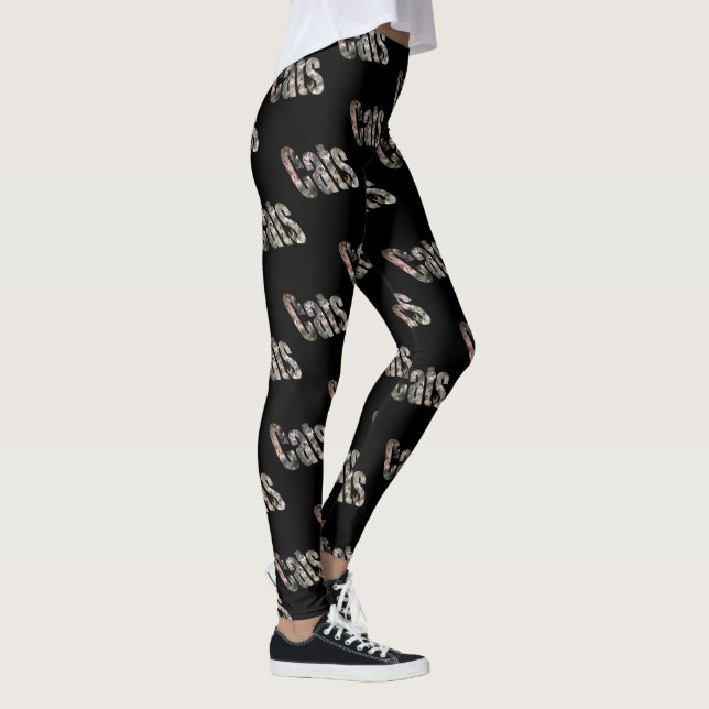 Cats Dimensional Picture Logo, Black Leggings (Right)