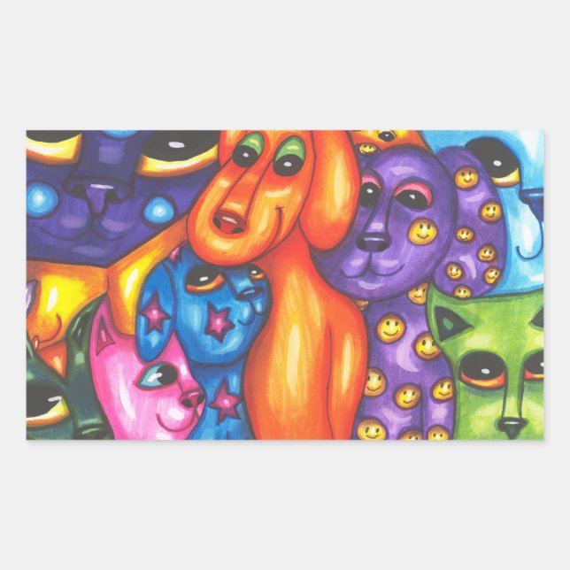 Cats & Dogs colourful Abstract original Animal art Rectangular Sticker (Front)